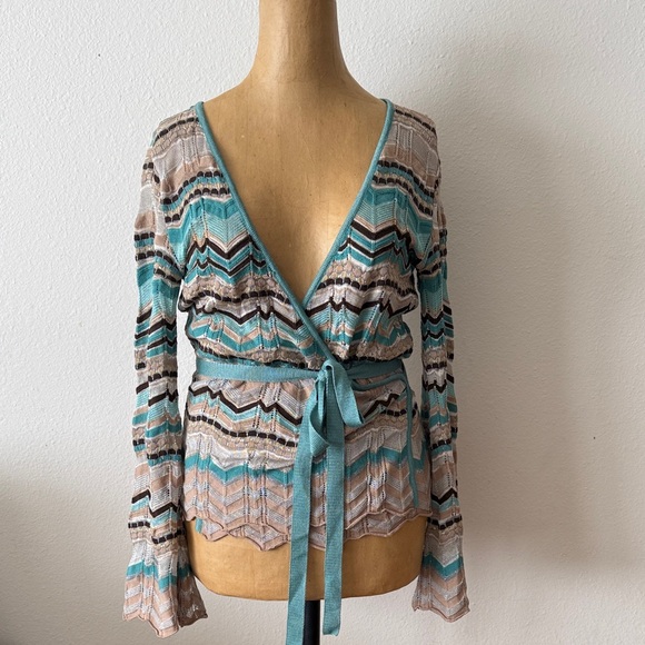 Missoni Tops - Missoni sz 4 Chevron Patterned Wrap Top - Teal and Brown made in Italy Y2K VGUC
